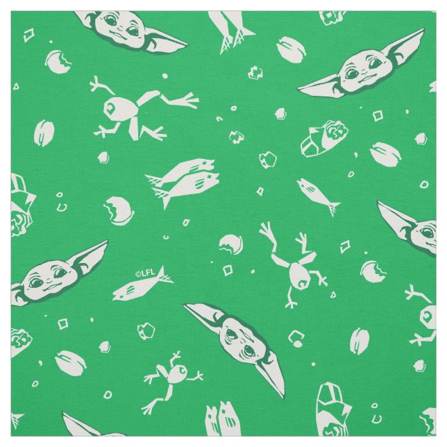 Grogu Green Snacks Pattern Fabric (Swatch)