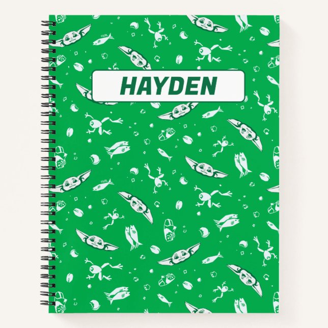 Grogu Green Snacks Pattern Notebook (Front)