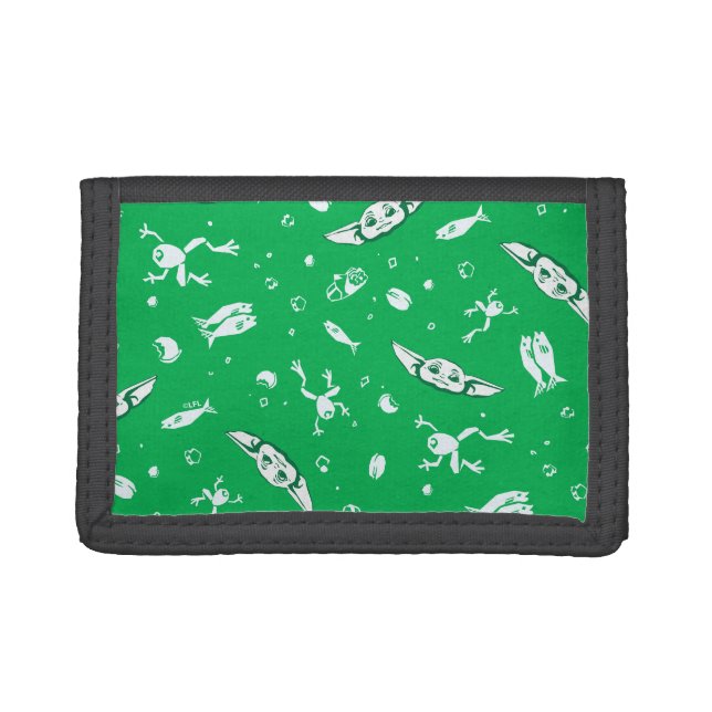 Grogu Green Snacks Pattern Trifold Wallet (Front)