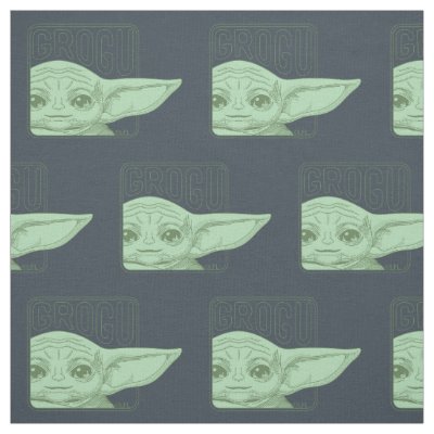 Grogu Head &amp; Name Line Art Badge Fabric