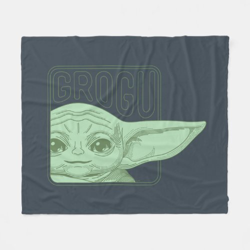 Grogu Head  Name Line Art Badge Fleece Blanket
