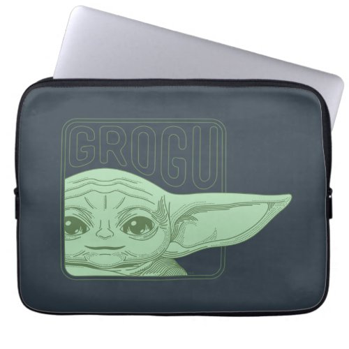 Grogu Head  Name Line Art Badge Laptop Sleeve