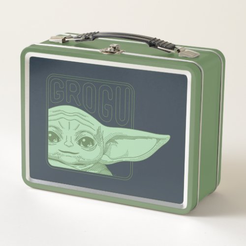Grogu Head  Name Line Art Badge Metal Lunch Box