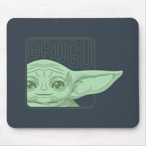 Grogu Head  Name Line Art Badge Mouse Pad