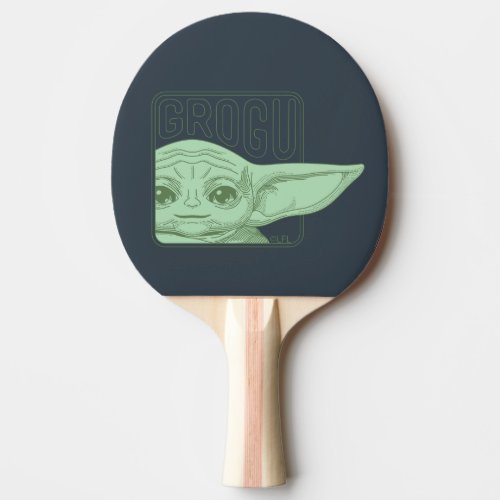 Grogu Head  Name Line Art Badge Ping Pong Paddle
