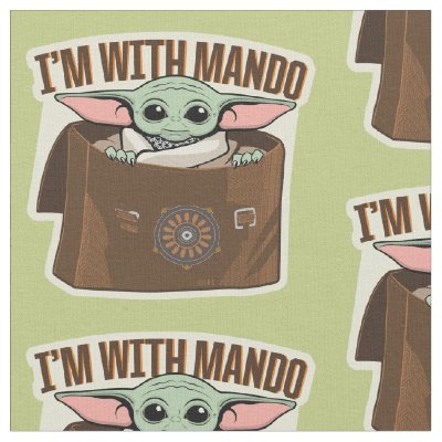 Grogu in Satchel "I'm With Mando" Cartoon Fabric