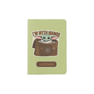Grogu in Satchel "I'm With Mando" Cartoon Passport Holder