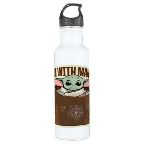 Grogu in Satchel Im With Mando Cartoon Stainless Steel Water Bottle