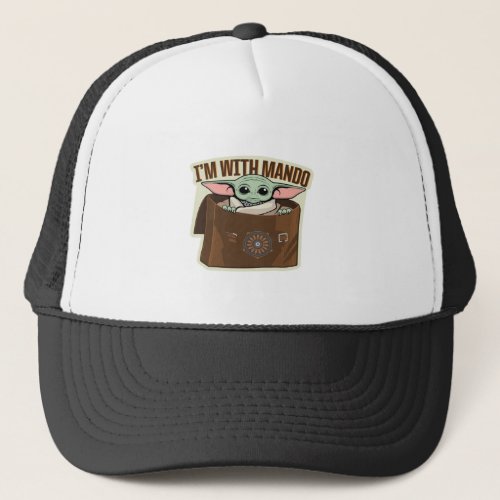 Grogu in Satchel Im With Mando Cartoon Trucker Hat