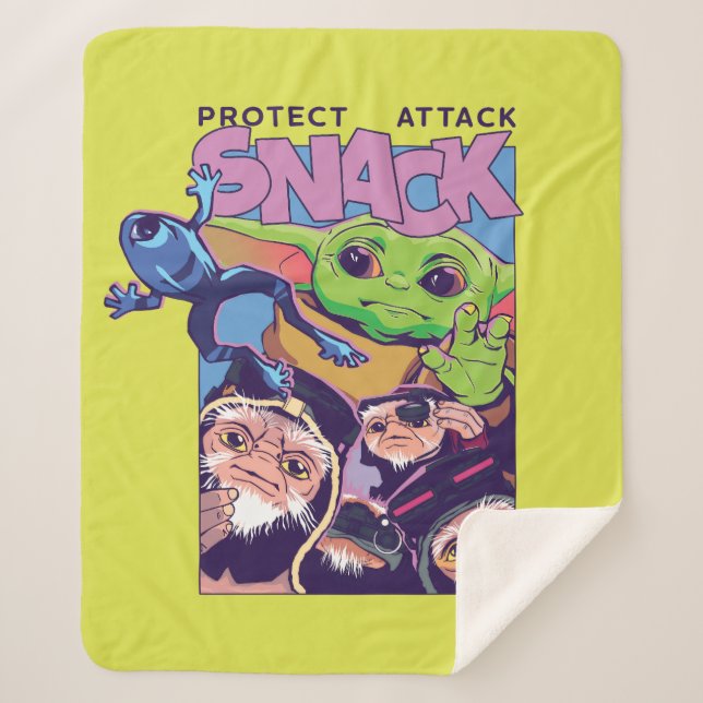 Grogu - Protect. Attack. SNACK! Sherpa Blanket (Front)
