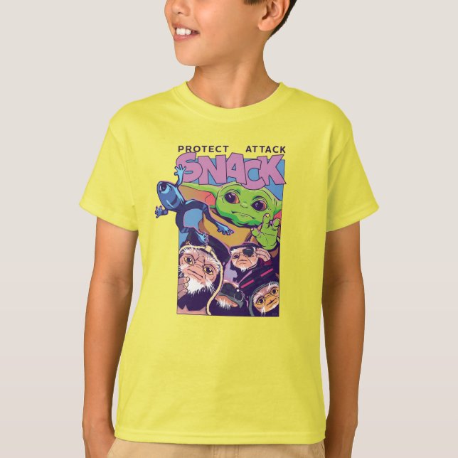 Grogu - Protect. Attack. SNACK! T-Shirt (Front)
