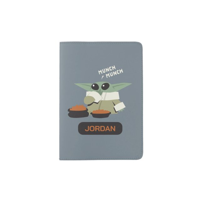Grogu Snacking Cartoon Illustration Passport Holder (Front)