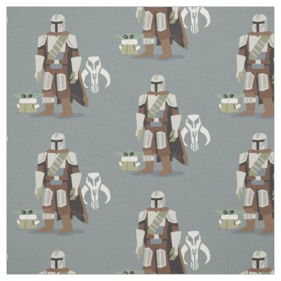 Grogu &amp; The Mandalorian With Symbol Cartoon Fabric