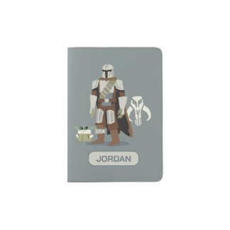 Grogu & The Mandalorian With Symbol Cartoon Passport Holder
