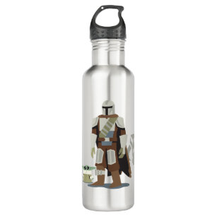 Grogu & The Mandalorian With Symbol Cartoon Stainless Steel Water Bottle