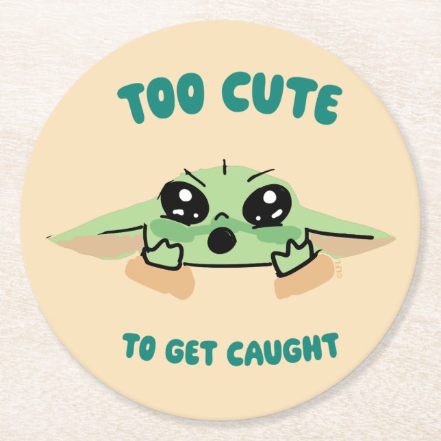 Grogu - Too Cute To Get Caught Round Paper Coaster (Front)