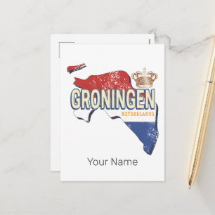 Groningen Netherlands Retro Map Dutch Vintage Holiday Postcard