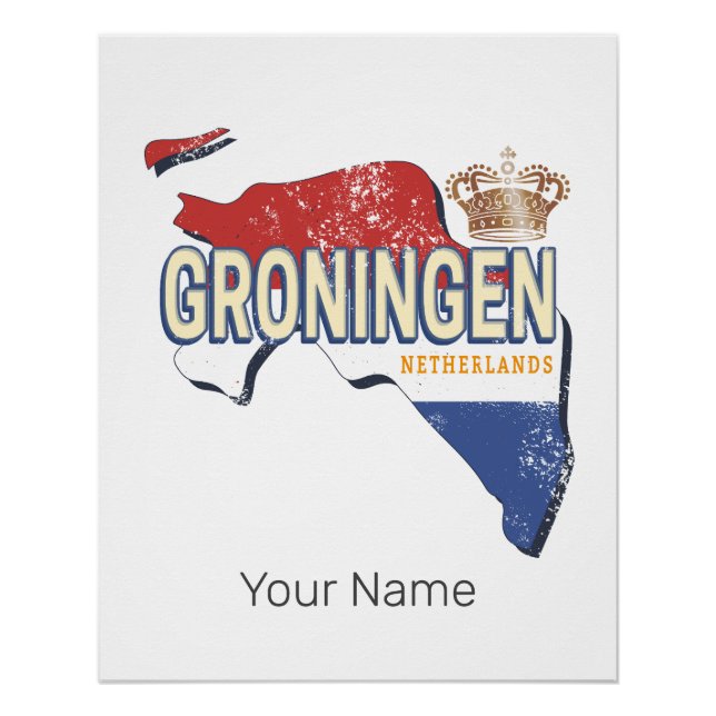 Groningen Netherlands Retro Map Dutch Vintage Poster (Front)