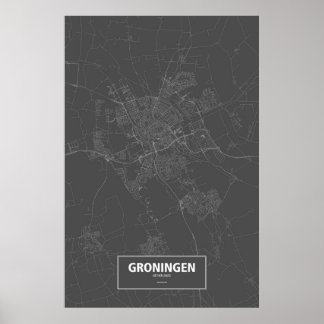 Groningen, Netherlands (white on black) Poster