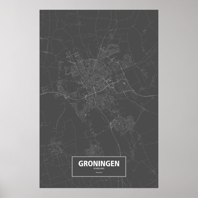 Groningen, Netherlands (white on black) Poster (Front)