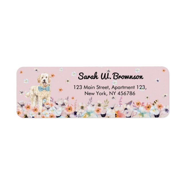 Groodle Goldendoodle blush pink flowers Label