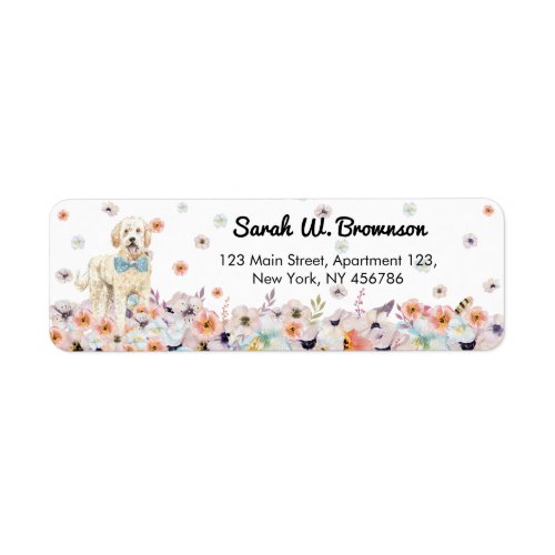 Groodle Goldendoodle Dog with bowtie spring flower Label