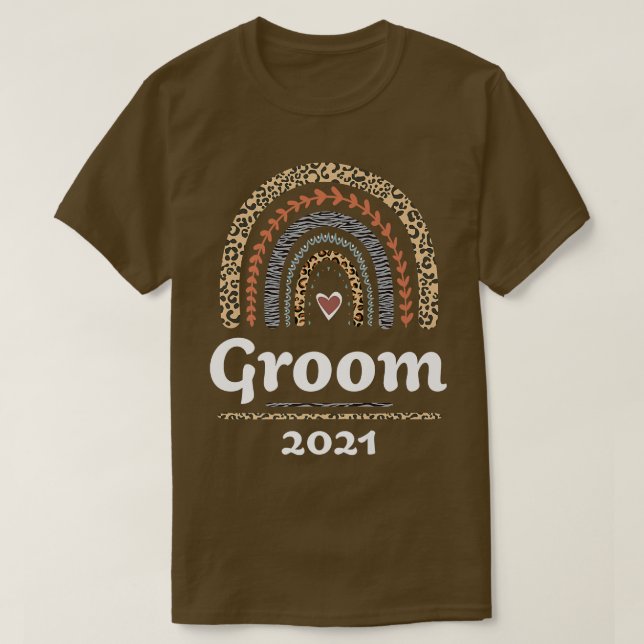 Groom 2021 Married Muted Boho Rainbow Leopard Patt T-Shirt (Design Front)