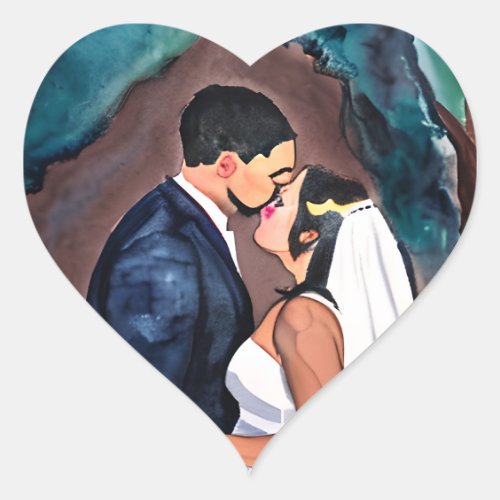 Groom and Bride Wedding Kiss Heart Sticker
