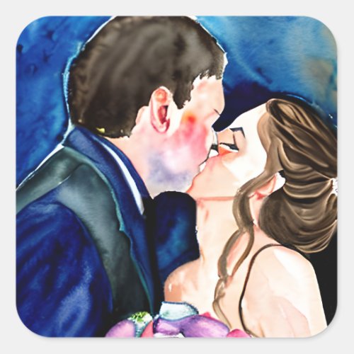 Groom and Bride Wedding Kiss Square Sticker
