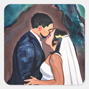 Groom and Bride Wedding Kiss Square Sticker