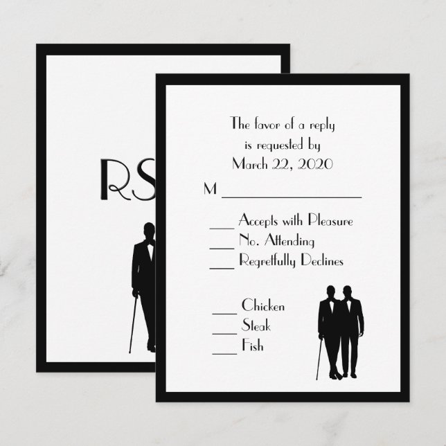 Groom and Groom Menu Wedding RSVP Classic White (Front/Back)