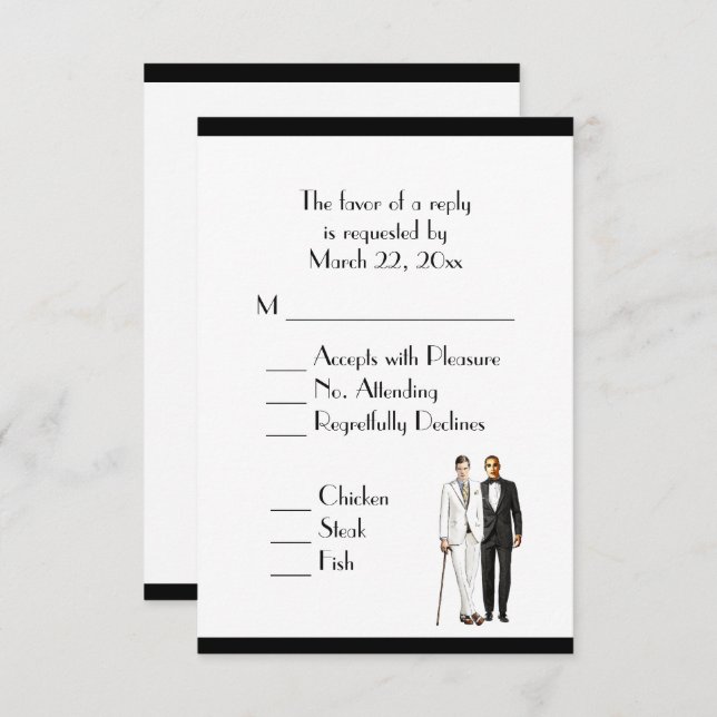Groom and Groom Menu Wedding RSVP Classic White (Front/Back)