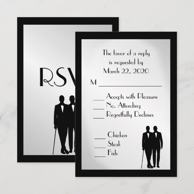 Groom and Groom Menu Wedding RSVP Silver (Front/Back)