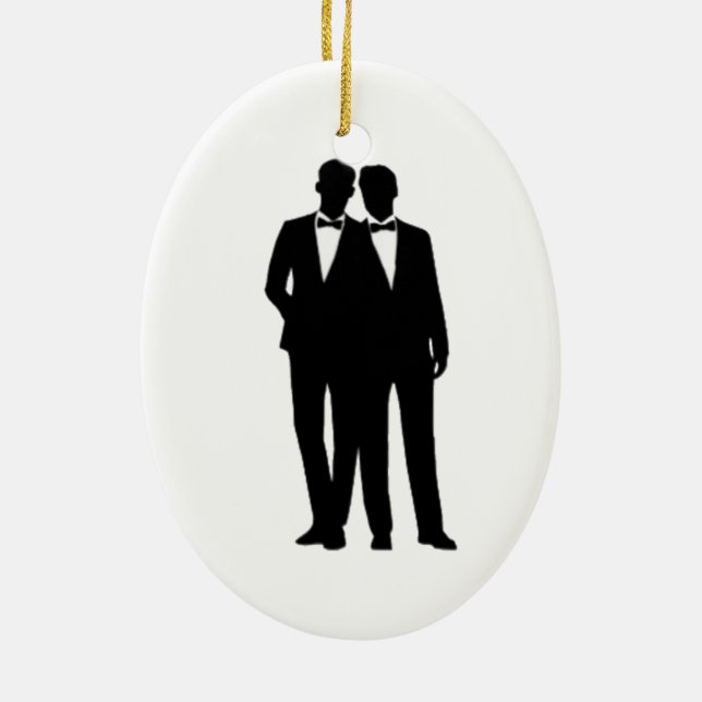 Groom and Groom Wedding Ceramic Ornament (Back)
