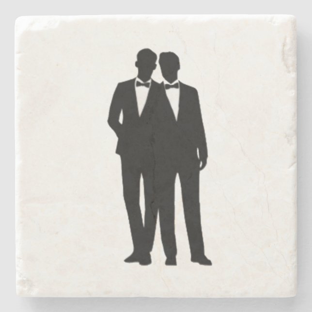 Groom and Groom Wedding Stone Coaster (Front)