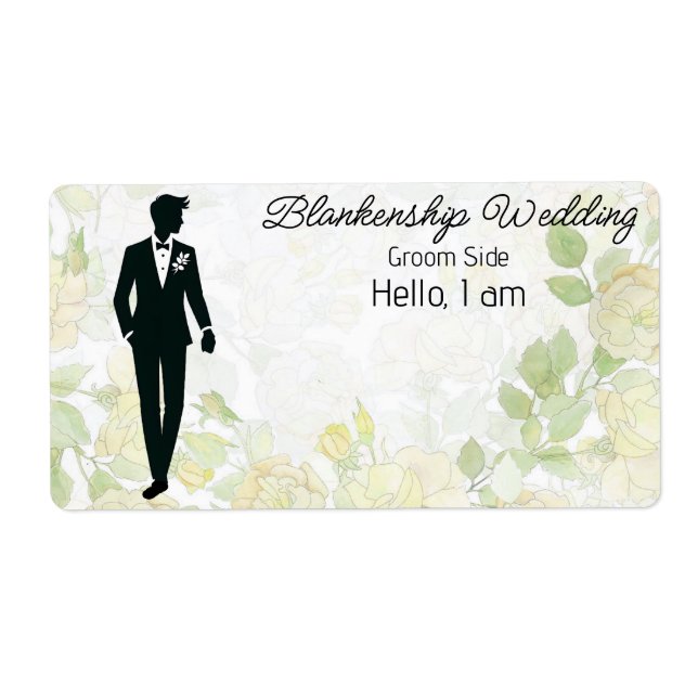 Groom Art Floral Background Label Name Tag (Front)