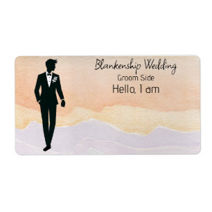 Groom Art Watercolor Background Label Name Tag