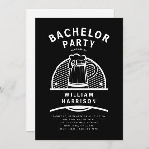 Groom Bachelor Party Black and White Brewery Tour Invitation