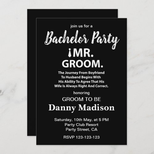 Groom Bachelor Party Invitation