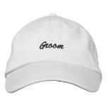 Groom Baseball Hats, Black Text On White Embroidered Baseball Hat at Zazzle