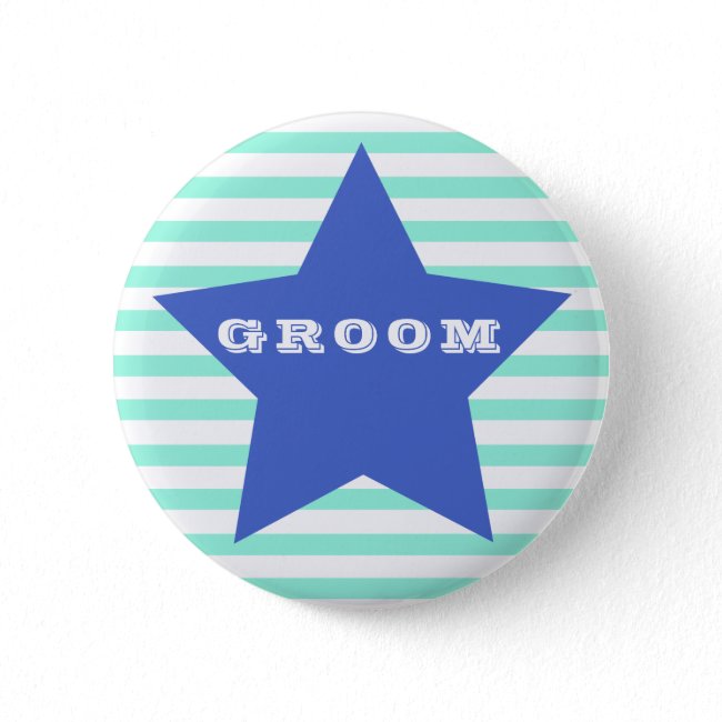 GROOM | Big Navy Blue Star & Teal Stripes Button
