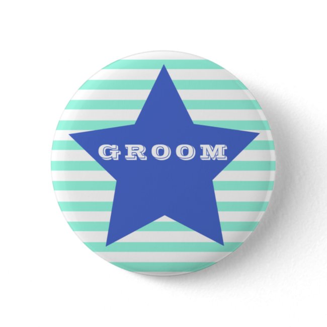 GROOM | Big Navy Blue Star & Teal Stripes Button