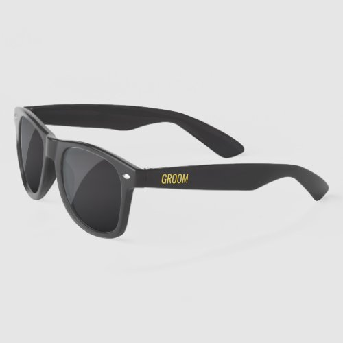 Groom Black And Gold Fun Personalized Wedding Sunglasses