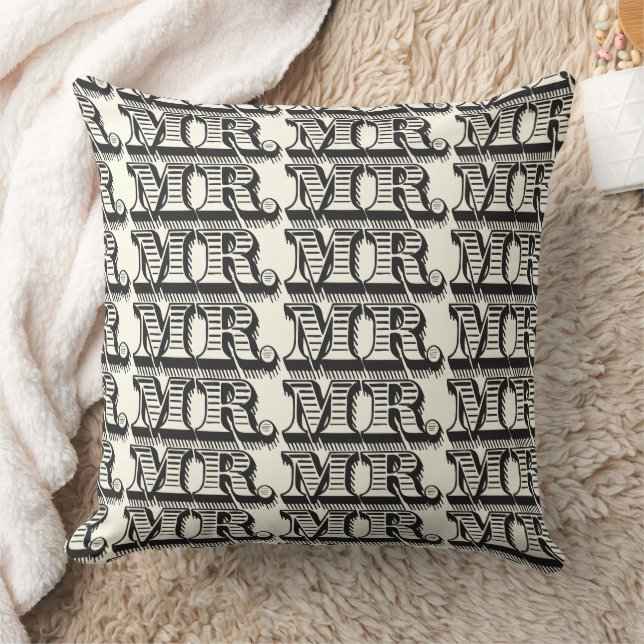 Groom Black and Ivory Mr Typography Pattern Throw Pillow (Blanket)