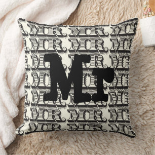 Groom Black and Ivory Mr Typography Pattern Throw Pillow