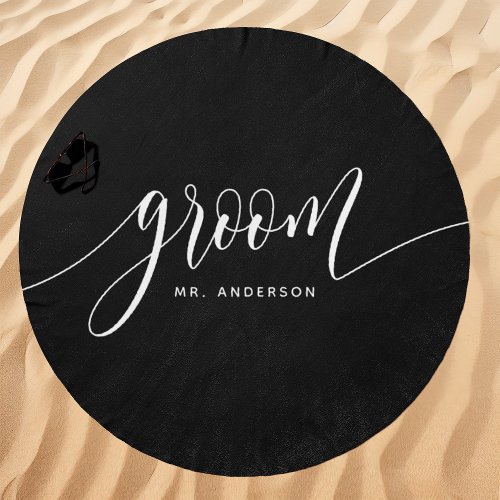 Groom Black And White Custom Name Beach Towel