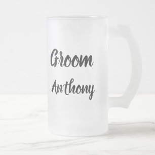 Groom Black and White Custom Name Gifts Wedding Frosted Glass Beer Mug