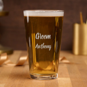 Groom Black and White Custom Name Gifts Wedding Pint Glass