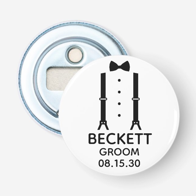 Groom Black Bow Tie Bottle Opener (Front)