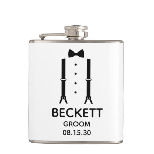 Groom Black Bow Tie Flask